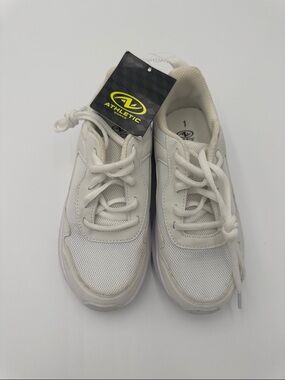 Athletic Works Kids White Mesh Lace-Up Sneakers with Neon Logo Tag